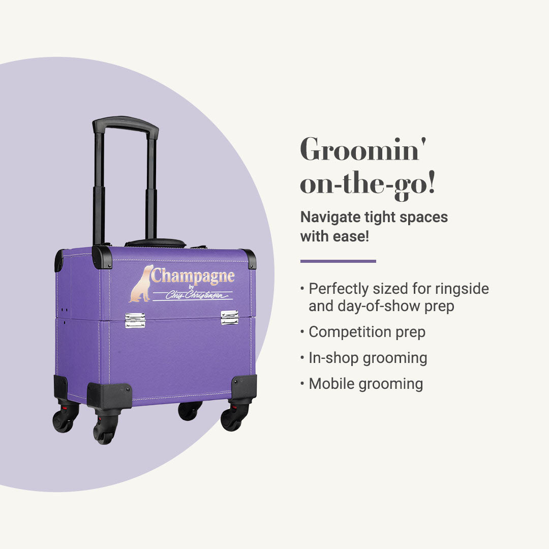 Groomin' on-the-go! Navigate tight spaces with ease! Perfectly sized for ringside and day-of-show prep, Competition Prep, in-shop grooming, mobile grooming.