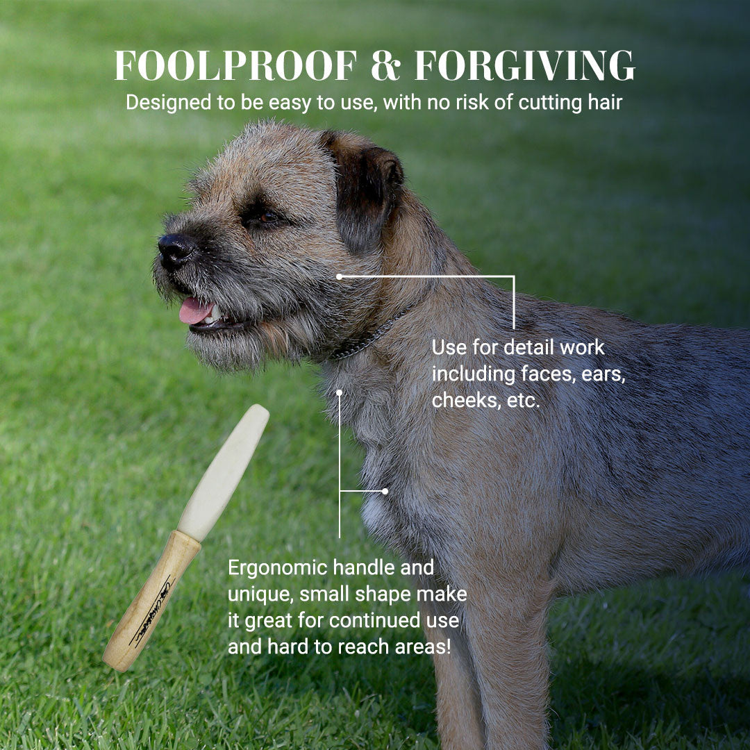 Foolproof & forgiving: desgigned to be easy to use, with no risk of cutting hair. Use for detail work including faces, ears, cheeks, etc. Ergonomic handle and unique, small shape make it great for continued use and hart to reach areas.