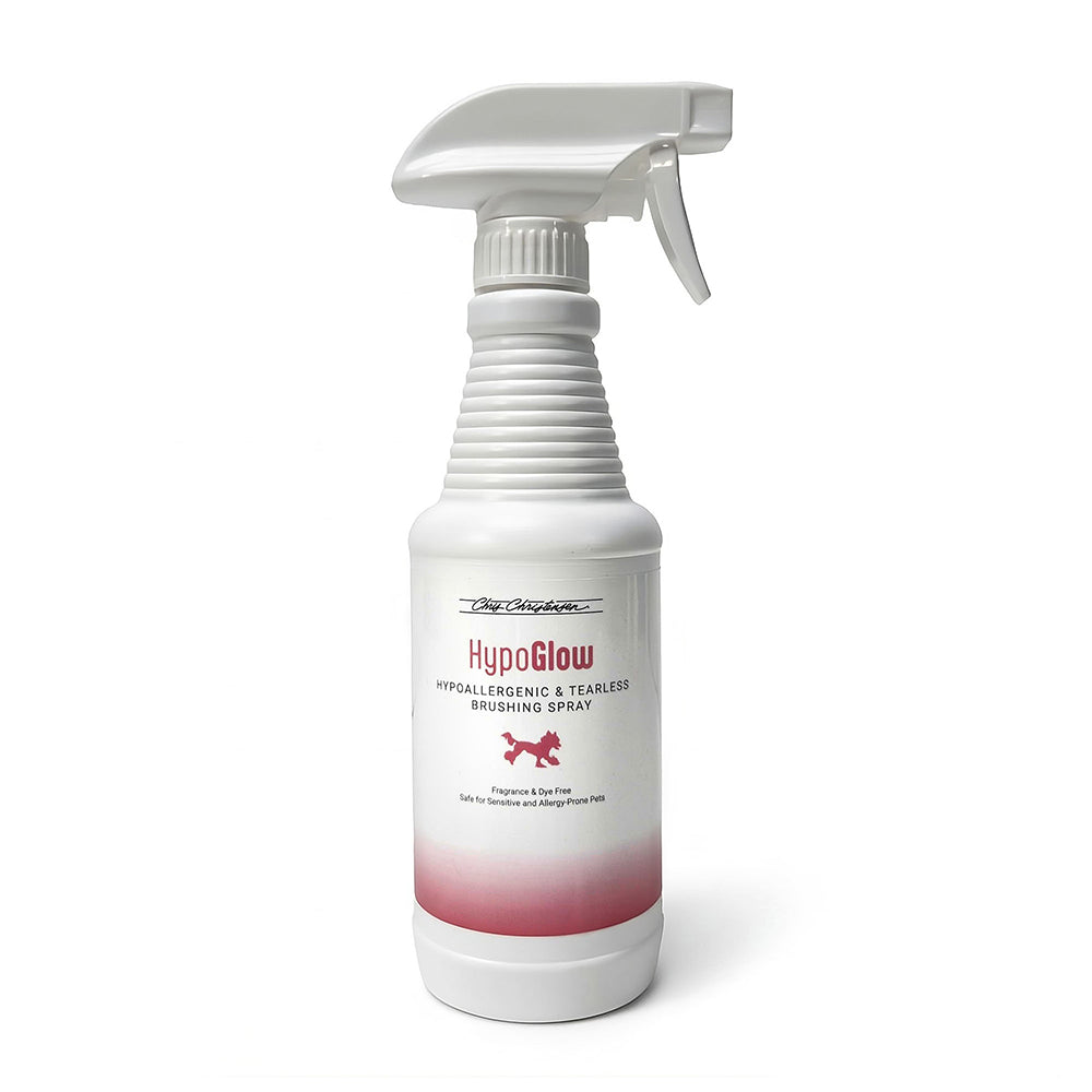 White spray bottle with 
HypoGlow in red on a white background